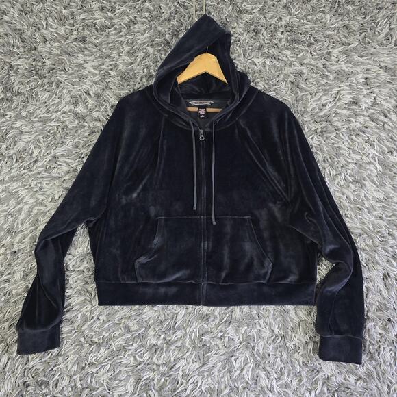 Victorias Secret Hoodie Womens Medium Velour Full Zip Spell Out Hooded Pullover - Picture 1 of 7